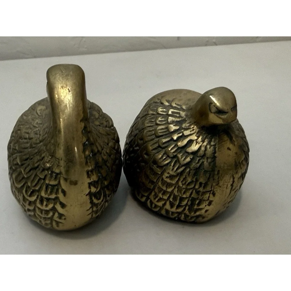 Vintage Lot Of‎ 2 Solid Brass Birds  quail/pheasant figurines Textured Pair